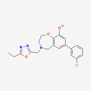 molecular formula C20H20ClN3O3 B5499220 7-(3-chlorophenyl)-4-[(5-ethyl-1,3,4-oxadiazol-2-yl)methyl]-2,3,4,5-tetrahydro-1,4-benzoxazepin-9-ol 