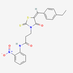 molecular formula C21H19N3O4S2 B5499282 3-[5-(4-ethylbenzylidene)-4-oxo-2-thioxo-1,3-thiazolidin-3-yl]-N-(2-nitrophenyl)propanamide 
