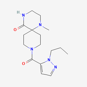 molecular formula C16H25N5O2 B5499290 1-methyl-9-[(1-propyl-1H-pyrazol-5-yl)carbonyl]-1,4,9-triazaspiro[5.5]undecan-5-one 