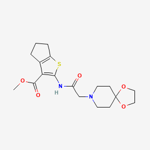 molecular formula C18H24N2O5S B5499506 methyl 2-[(1,4-dioxa-8-azaspiro[4.5]dec-8-ylacetyl)amino]-5,6-dihydro-4H-cyclopenta[b]thiophene-3-carboxylate 