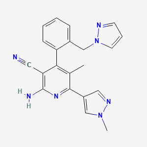molecular formula C21H19N7 B5499623 2-amino-5-methyl-6-(1-methyl-1H-pyrazol-4-yl)-4-[2-(1H-pyrazol-1-ylmethyl)phenyl]nicotinonitrile 