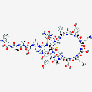 (3S)-3-[(2S)-2-[(2S)-2-{[(1R,4S,7S,10S,13S,16S,19S,22S,25R,28S,31R,36R,39S,42S,45S)-31-amino-7,13-bis(4-aminobutyl)-22-benzyl-4-(2-carboxyethyl)-10-(carboxymethyl)-19,28-bis[(1R)-1-hydroxyethyl]-16,39,42-tris[(4-hydroxyphenyl)methyl]-45-isopropyl-3,6,9,12,15,18,21,24,27,30,38,41,44,47-tetradecaoxo-33,34,49,50-tetrathia-2,5,8,11,14,17,20,23,26,29,37,40,43,46-tetradecaazabicyclo[23.22.4]henpentacontan-36-yl]formamido}-3-(1H-imidazol-4-yl)propanamido]-4-methylpentanamido]-3-{[(1S,2S)-1-{[(1S,2S)-1-{[(1S)-1-carboxy-2-(1H-indol-3-yl)ethyl]carbamoyl}-2-methylbutyl]carbamoyl}-2-methylbutyl]carbamoyl}propanoic acid