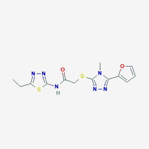 molecular formula C13H14N6O2S2 B5499851 N-(5-ethyl-1,3,4-thiadiazol-2-yl)-2-{[5-(2-furyl)-4-methyl-4H-1,2,4-triazol-3-yl]thio}acetamide 
