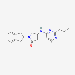 molecular formula C21H26N4O B5499889 1-(2,3-dihydro-1H-inden-2-yl)-4-[(6-methyl-2-propylpyrimidin-4-yl)amino]pyrrolidin-2-one 