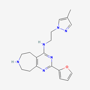 molecular formula C18H22N6O B5499961 2-(2-furyl)-N-[2-(4-methyl-1H-pyrazol-1-yl)ethyl]-6,7,8,9-tetrahydro-5H-pyrimido[4,5-d]azepin-4-amine 