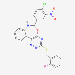 molecular formula C23H15ClFN5O3S B5499993 6-(4-chloro-3-nitrophenyl)-3-[(2-fluorobenzyl)thio]-6,7-dihydro[1,2,4]triazino[5,6-d][3,1]benzoxazepine 