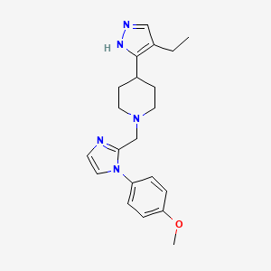 molecular formula C21H27N5O B5500041 4-(4-乙基-1H-吡唑-5-基)-1-{[1-(4-甲氧基苯基)-1H-咪唑-2-基]甲基}哌啶 