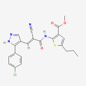 molecular formula C22H19ClN4O3S B5500044 2-({3-[3-(4-氯苯基)-1H-吡唑-4-基]-2-氰基丙烯酰胺基}-5-丙基-3-噻吩甲酸甲酯 