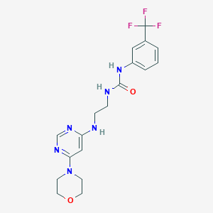 molecular formula C18H21F3N6O2 B5500108 N-(2-{[6-(4-morpholinyl)-4-pyrimidinyl]amino}ethyl)-N'-[3-(trifluoromethyl)phenyl]urea 