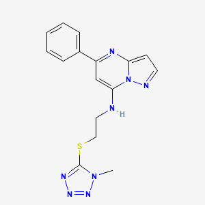 molecular formula C16H16N8S B5500151 N-{2-[(1-methyl-1H-tetrazol-5-yl)thio]ethyl}-5-phenylpyrazolo[1,5-a]pyrimidin-7-amine 