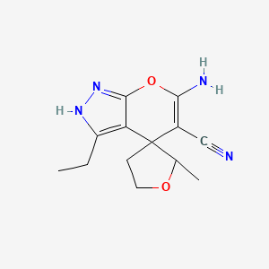molecular formula C13H16N4O2 B5500273 6'-氨基-3'-乙基-2-甲基-4,5-二氢-2'H-螺[呋喃-3,4'-吡喃[2,3-c]吡唑]-5'-腈 CAS No. 626221-27-0