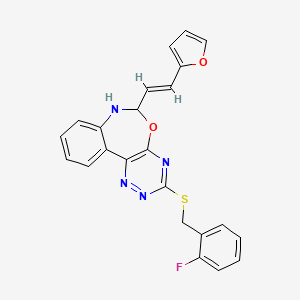 molecular formula C23H17FN4O2S B5500288 3-[(2-氟苄基)硫]-6-[2-(2-呋喃基)乙烯基]-6,7-二氢[1,2,4]三嗪并[5,6-d][3,1]苯并恶杂环庚三烯 