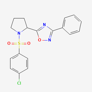 molecular formula C18H16ClN3O3S B5500559 5-{1-[(4-氯苯基)磺酰基]-2-吡咯烷基}-3-苯基-1,2,4-恶二唑 