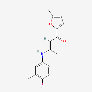 molecular formula C16H16FNO2 B5500577 3-[(4-fluoro-3-methylphenyl)amino]-1-(5-methyl-2-furyl)-2-buten-1-one 