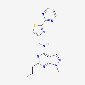 molecular formula C17H18N8S B5500596 1-methyl-6-propyl-N-{[2-(2-pyrimidinyl)-1,3-thiazol-4-yl]methyl}-1H-pyrazolo[3,4-d]pyrimidin-4-amine 