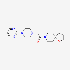 molecular formula C18H27N5O2 B5500698 8-{[4-(2-pyrimidinyl)-1-piperazinyl]acetyl}-1-oxa-8-azaspiro[4.5]decane 