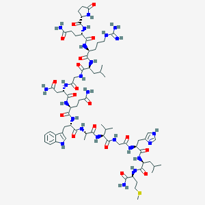 molecular formula C₇₁H₁₁₀N₂₄O₁₈S B550077 (2S)-N-[(2S)-1-[[(2S)-1-[[2-[[(2S)-4-amino-1-[[(2S)-5-amino-1-[[(2S)-1-[[(2S)-1-[[(2S)-1-[[2-[[(2S)-1-[[(2S)-1-[[(2S)-1-amino-4-methylsulfanyl-1-oxobutan-2-yl]amino]-4-methyl-1-oxopentan-2-yl]amino]-3-(1H-imidazol-4-yl)-1-oxopropan-2-yl]amino]-2-oxoethyl]amino]-3-methyl-1-oxobutan-2-yl]amino]-1-oxopropan-2-yl]amino]-3-(1H-indol-3-yl)-1-oxopropan-2-yl]amino]-1,5-dioxopentan-2-yl]amino]-1,4-dioxobutan-2-yl]amino]-2-oxoethyl]amino]-4-methyl-1-oxopentan-2-yl]amino]-5-carbamimidamido-1-oxopentan-2-yl]-2-[[(2S)-5-oxopyrrolidine-2-carbonyl]amino]pentanediamide CAS No. 31362-50-2