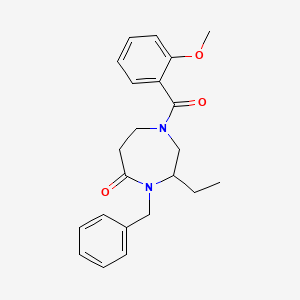 molecular formula C22H26N2O3 B5500937 4-benzyl-3-ethyl-1-(2-methoxybenzoyl)-1,4-diazepan-5-one 