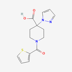 molecular formula C14H15N3O3S B5500953 4-(1H-pyrazol-1-yl)-1-(2-thienylcarbonyl)piperidine-4-carboxylic acid 