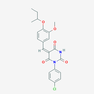 molecular formula C22H21ClN2O5 B5501058 5-(4-sec-butoxy-3-methoxybenzylidene)-1-(4-chlorophenyl)-2,4,6(1H,3H,5H)-pyrimidinetrione 