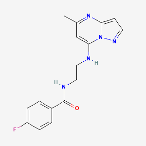 molecular formula C16H16FN5O B5501111 4-fluoro-N-{2-[(5-methylpyrazolo[1,5-a]pyrimidin-7-yl)amino]ethyl}benzamide 