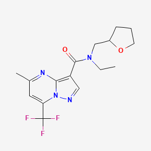molecular formula C16H19F3N4O2 B5501146 N-ethyl-5-methyl-N-(tetrahydrofuran-2-ylmethyl)-7-(trifluoromethyl)pyrazolo[1,5-a]pyrimidine-3-carboxamide 