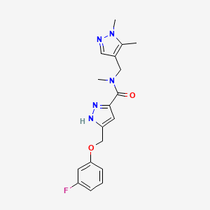 molecular formula C18H20FN5O2 B5501201 N-[(1,5-二甲基-1H-吡唑-4-基)甲基]-5-[(3-氟苯氧基)甲基]-N-甲基-1H-吡唑-3-甲酰胺 