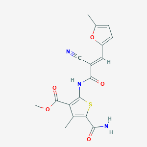 molecular formula C17H15N3O5S B5501428 methyl 5-(aminocarbonyl)-2-{[2-cyano-3-(5-methyl-2-furyl)acryloyl]amino}-4-methyl-3-thiophenecarboxylate 