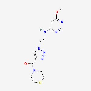 molecular formula C14H19N7O2S B5501475 6-methoxy-N-{2-[4-(thiomorpholin-4-ylcarbonyl)-1H-1,2,3-triazol-1-yl]ethyl}pyrimidin-4-amine 