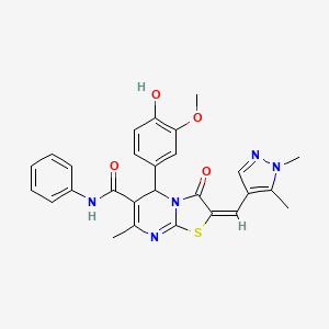 molecular formula C27H25N5O4S B5501555 2-[(1,5-dimethyl-1H-pyrazol-4-yl)methylene]-5-(4-hydroxy-3-methoxyphenyl)-7-methyl-3-oxo-N-phenyl-2,3-dihydro-5H-[1,3]thiazolo[3,2-a]pyrimidine-6-carboxamide 