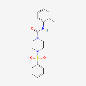 molecular formula C18H21N3O3S B5501756 N-(2-甲基苯基)-4-(苯磺酰基)-1-哌嗪甲酰胺 