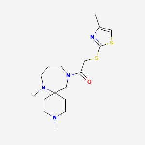 molecular formula C17H28N4OS2 B5501864 3,7-dimethyl-11-{[(4-methyl-1,3-thiazol-2-yl)thio]acetyl}-3,7,11-triazaspiro[5.6]dodecane 