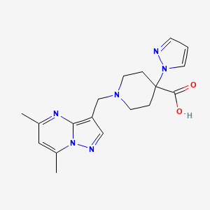 molecular formula C18H22N6O2 B5501913 1-[(5,7-二甲基吡唑并[1,5-a]嘧啶-3-基)甲基]-4-(1H-吡唑-1-基)哌啶-4-羧酸 