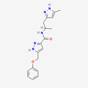 molecular formula C18H21N5O2 B5501920 N-[1-甲基-2-(3-甲基-1H-吡唑-5-基)乙基]-5-(苯氧甲基)-1H-吡唑-3-甲酰胺 