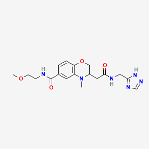 molecular formula C18H24N6O4 B5501960 N-(2-methoxyethyl)-4-methyl-3-{2-oxo-2-[(1H-1,2,4-triazol-3-ylmethyl)amino]ethyl}-3,4-dihydro-2H-1,4-benzoxazine-6-carboxamide 