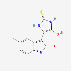 molecular formula C12H9N3O2S B5502057 5-methyl-3-(5-oxo-2-thioxo-4-imidazolidinylidene)-1,3-dihydro-2H-indol-2-one 