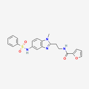 molecular formula C21H20N4O4S B5502111 N-(2-{1-methyl-5-[(phenylsulfonyl)amino]-1H-benzimidazol-2-yl}ethyl)-2-furamide 