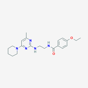 molecular formula C21H29N5O2 B5502115 4-ethoxy-N-(2-{[4-methyl-6-(1-piperidinyl)-2-pyrimidinyl]amino}ethyl)benzamide 