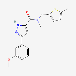 molecular formula C18H19N3O2S B5502184 3-(3-methoxyphenyl)-N-methyl-N-[(5-methyl-2-thienyl)methyl]-1H-pyrazole-5-carboxamide 