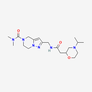 molecular formula C19H32N6O3 B5502230 2-({[(4-isopropylmorpholin-2-yl)acetyl]amino}methyl)-N,N-dimethyl-6,7-dihydropyrazolo[1,5-a]pyrazine-5(4H)-carboxamide 