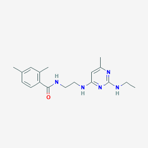 molecular formula C18H25N5O B5502251 N-(2-{[2-(ethylamino)-6-methyl-4-pyrimidinyl]amino}ethyl)-2,4-dimethylbenzamide 
