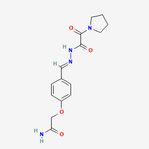 molecular formula C15H18N4O4 B5502319 2-(4-{2-[oxo(1-pyrrolidinyl)acetyl]carbonohydrazonoyl}phenoxy)acetamide 