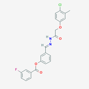 molecular formula C23H18ClFN2O4 B5502564 3-{2-[(4-氯-3-甲基苯氧基)乙酰]碳酰肼基}苯基 3-氟苯甲酸酯 