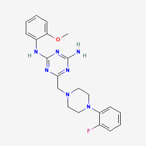 molecular formula C21H24FN7O B5502607 6-{[4-(2-fluorophenyl)-1-piperazinyl]methyl}-N-(2-methoxyphenyl)-1,3,5-triazine-2,4-diamine 