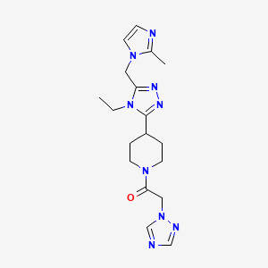 molecular formula C18H25N9O B5502694 4-{4-乙基-5-[(2-甲基-1H-咪唑-1-基)甲基]-4H-1,2,4-三唑-3-基}-1-(1H-1,2,4-三唑-1-乙酰基)哌啶 