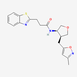 molecular formula C19H21N3O3S B5502720 3-(1,3-benzothiazol-2-yl)-N-{(3R*,4S*)-4-[(3-methylisoxazol-5-yl)methyl]tetrahydrofuran-3-yl}propanamide 