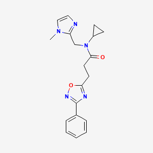 molecular formula C19H21N5O2 B5502807 N-cyclopropyl-N-[(1-methyl-1H-imidazol-2-yl)methyl]-3-(3-phenyl-1,2,4-oxadiazol-5-yl)propanamide 