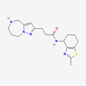 molecular formula C18H25N5OS B5502878 N-(2-methyl-4,5,6,7-tetrahydro-1,3-benzothiazol-4-yl)-3-(5,6,7,8-tetrahydro-4H-pyrazolo[1,5-a][1,4]diazepin-2-yl)propanamide 