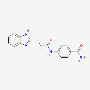molecular formula C16H14N4O2S B5502969 4-{[(1H-benzimidazol-2-ylthio)acetyl]amino}benzamide 