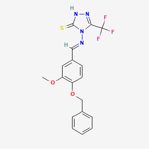 molecular formula C18H15F3N4O2S B5502974 4-{[4-(benzyloxy)-3-methoxybenzylidene]amino}-5-(trifluoromethyl)-4H-1,2,4-triazole-3-thiol 